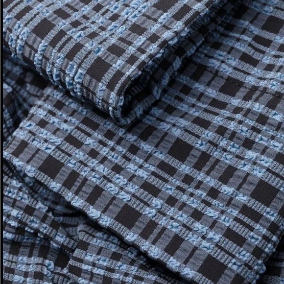 GANNI Ruched checked stretch-seersucker mini dress, Size 42 - Picture 11 of 16